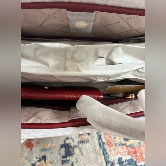 Michael Kors EVA Large Pebbled Leather Tote Purse Brandy Red NWT - Picture 7 of 7